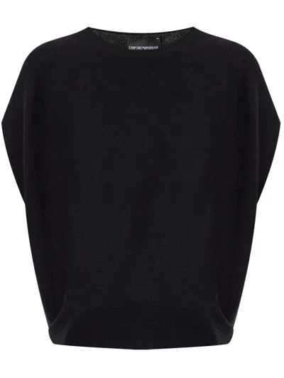 Emporio Armani Cotton Blend Knitted Top In Black