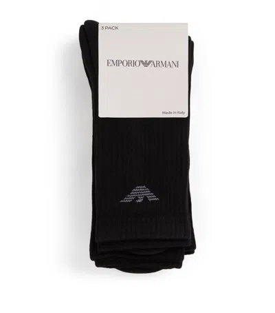 Emporio Armani Cotton-blend Logo Ankle Socks In Black