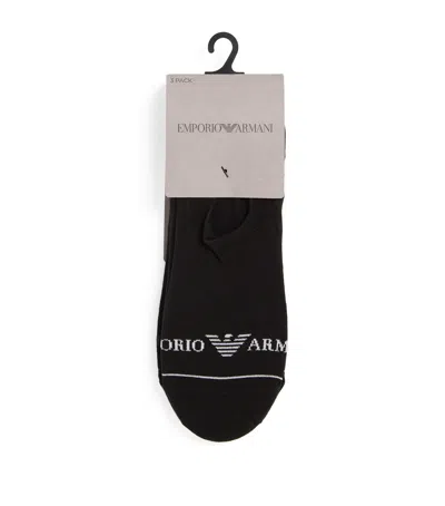 Emporio Armani Cotton-blend Logo Invisible Socks In Black
