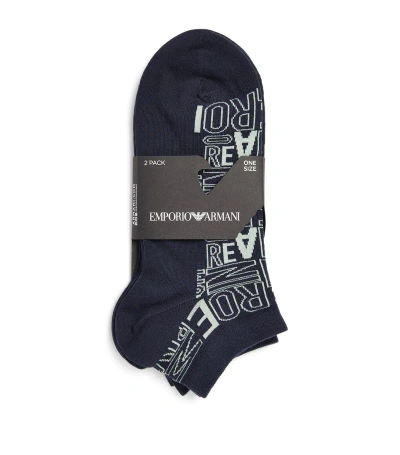 Emporio Armani Cotton-blend Logo Trainer Socks (pack Of 2) In Navy