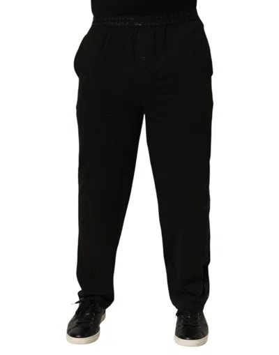 Pre-owned Emporio Armani Cotton Blend Logo Waistband Trouser Men's Pants () In Black