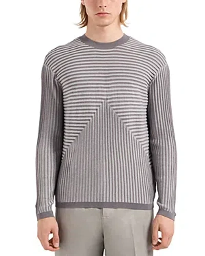 Emporio Armani Cotton Blend Plaited Wide Ribbed Regular Fit Crewneck Sweater In Multi