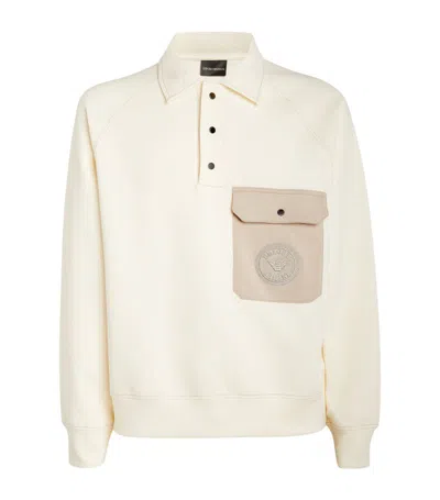 Emporio Armani Cotton-blend Pocket Polo Sweatshirt In White