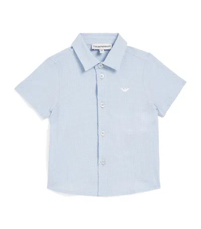 Emporio Armani Kids' Cotton-blend Seersucker Shirt In Blue