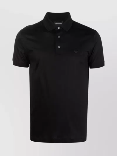 Emporio Armani Cotton Blend Shirt With Polo Collar And Short Sleeves In Black
