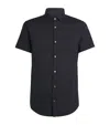 Emporio Armani Short-sleeved, Stretch Nylon-blend Shirt In Black
