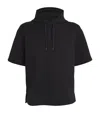 Emporio Armani Short Sleeved Hooded Woven Effect Jacquard Sweatshirt In Black