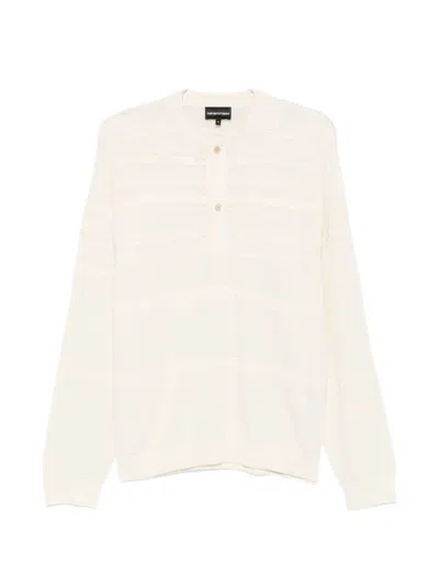 Emporio Armani Textured Knit Henley Sweater In Neutral