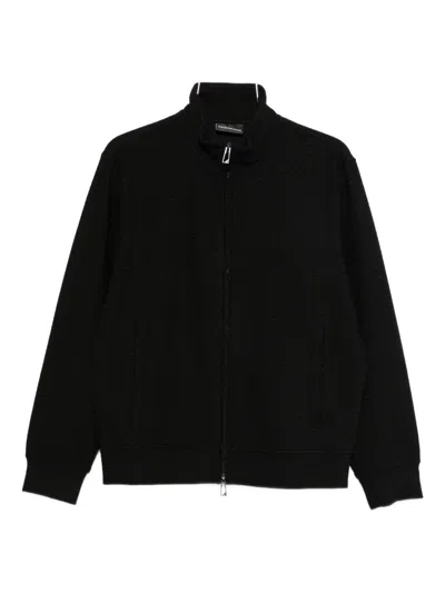 Emporio Armani Wool Blend Bomber Jacket In Black