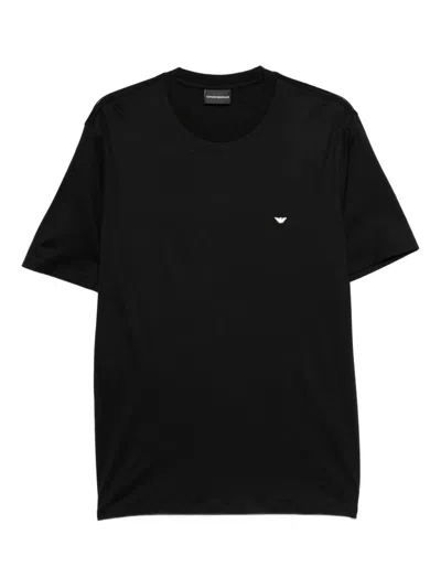 Emporio Armani Lyocell-blend Jersey T-shirt With Two-tone Micro Eagle In Black