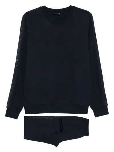 Emporio Armani Crew Neck Long Sleeves Ribbed Cuffs In Blue