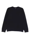 Emporio Armani Crew Neck Cotton Blend Sweatshirt With Ribbed Cuffs In Blue
