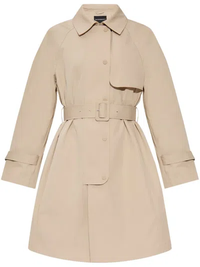 Emporio Armani Cotton Blend Trench Coat In Beige