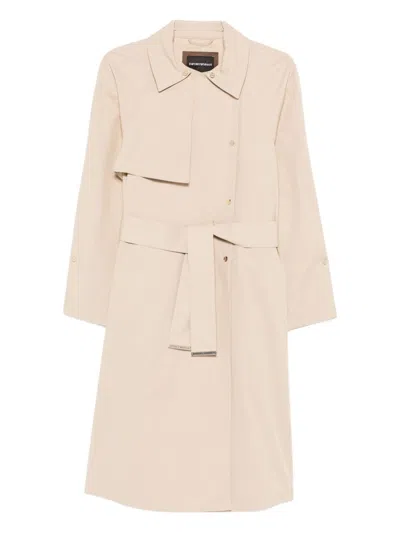 Emporio Armani Cotton Blend Trench Coat In Neutral