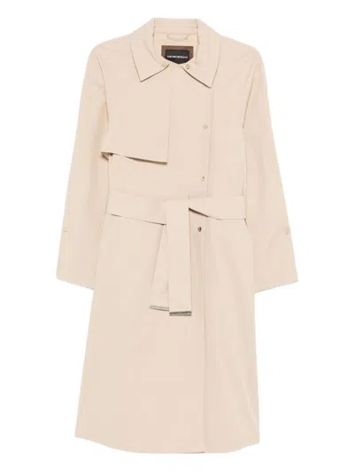Emporio Armani Trench Coat In Water-repellent Technical Cotton In Brown