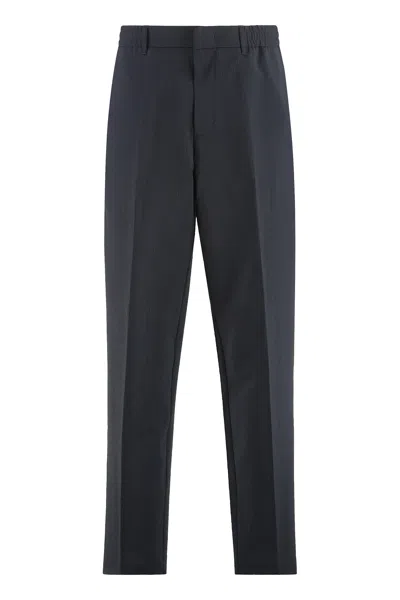 Emporio Armani Cotton Blend Trousers In Blu Nav