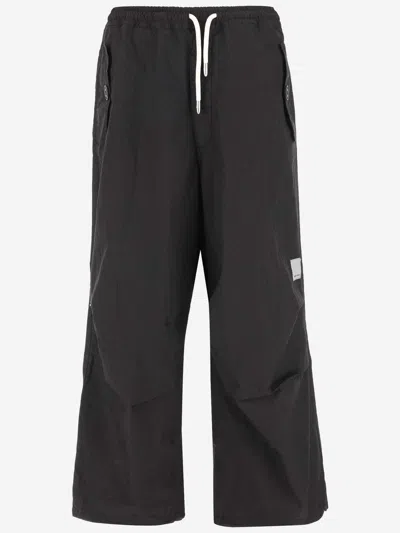 Emporio Armani Cotton Blend Wide Leg Pants In Black