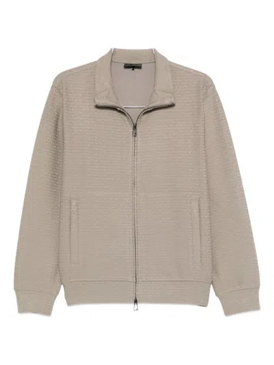 Emporio Armani Cotton Blend Zipped Sweatshirt In Neutral