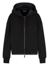 Emporio Armani Long Sleeve Hooded Drop Shoulder Two-way Zip Jacket In Black