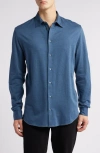 Emporio Armani Cotton Button-up Shirt In Solid Medium Blue