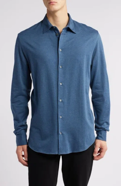 Emporio Armani Cotton Button-up Shirt In Solid Medium Blue
