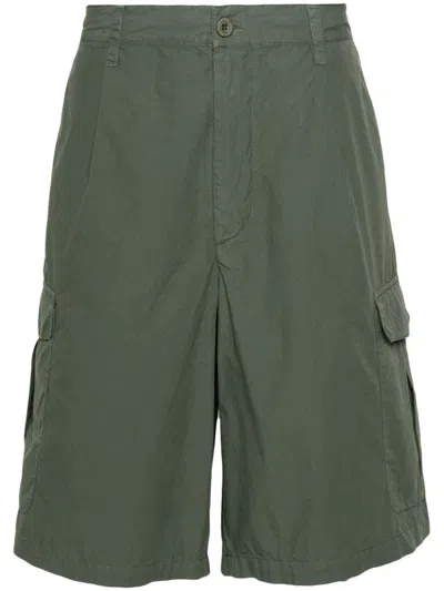 Emporio Armani Pleat-detail Cotton Cargo Shorts In Green