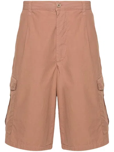 Emporio Armani Pleat-detail Cotton Cargo Shorts In Brown