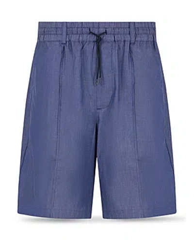 Emporio Armani Cotton Chambray Regular Fit Drawstring Bermuda Shorts In Blue