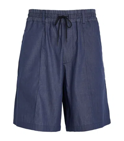 Emporio Armani Cotton Chambray Shorts In Blue