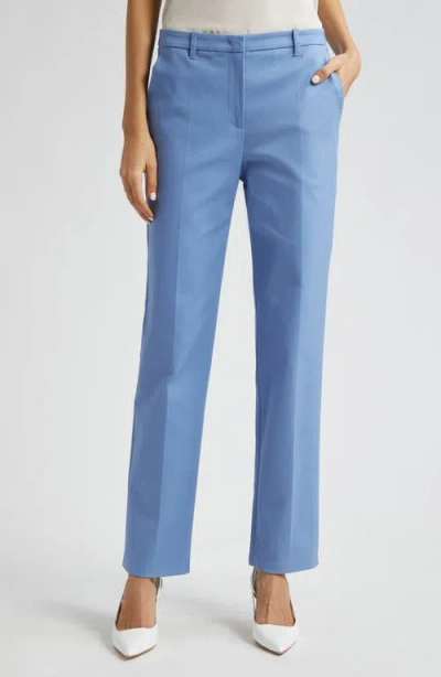 Emporio Armani Cotton Couture Straight Leg Pants In Solid Light Blue