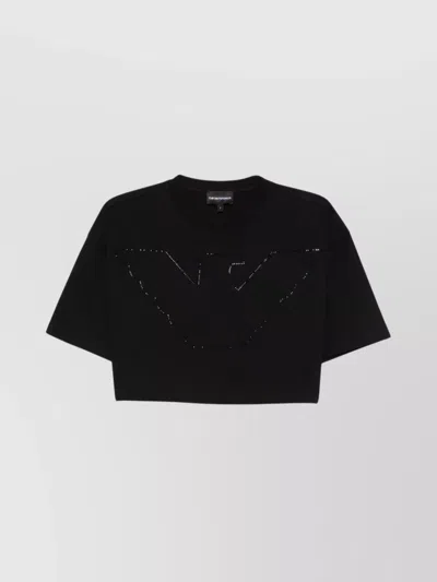 EMPORIO ARMANI COTTON CREW NECK CROPPED T-SHIRT