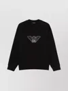 Emporio Armani Cotton Crew Neck Sweatshirt With Embroidered Logo In Blue