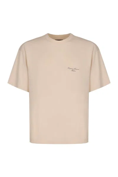 Emporio Armani Cotton Crew-neck T-shirt In Beige