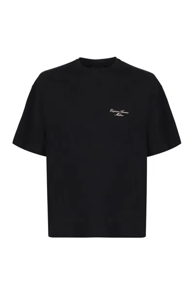Emporio Armani Embroidered-logo Cotton T-shirt In Blue