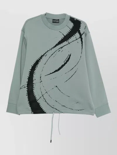 Emporio Armani Cotton Crewneck Knit Sweatshirt Drawstring Hem In Multi