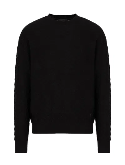 Emporio Armani Cotton Crewneck Sweater In Black