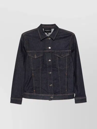 Emporio Armani Cotton Denim Jacket With Buttoned Cuffs In Blue