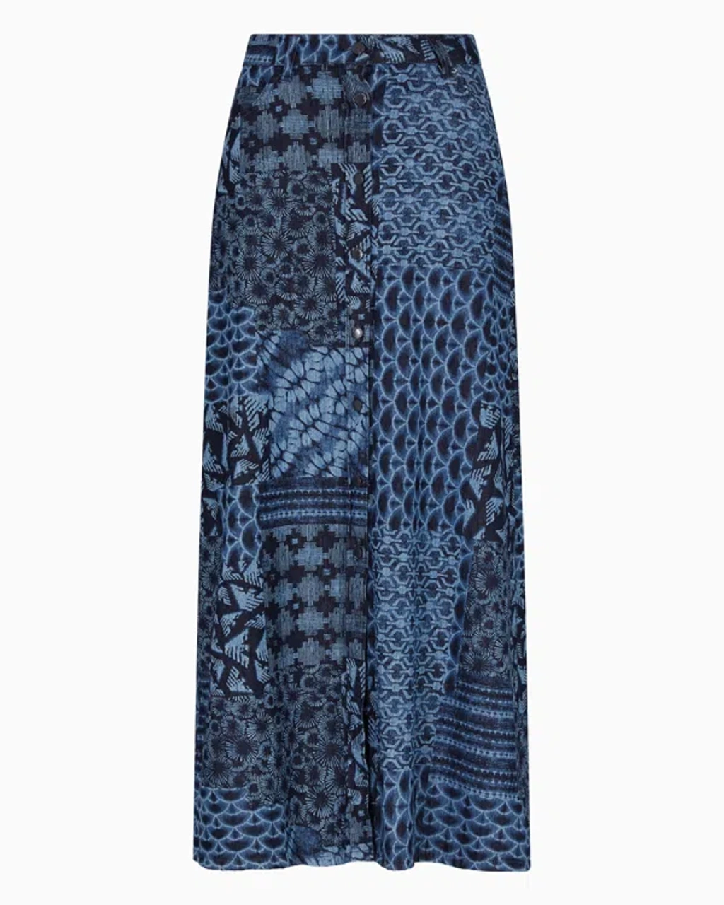 Emporio Armani Printed Cotton Denim Long Skirt In Blue | ModeSens