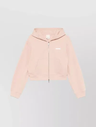 Emporio Armani Cotton Drop Shoulder Zippered Hoodie In Pink