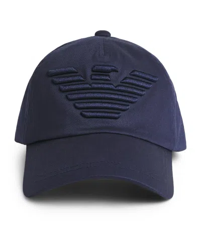 Emporio Armani Cotton Eagle Baseball Cap In Blue