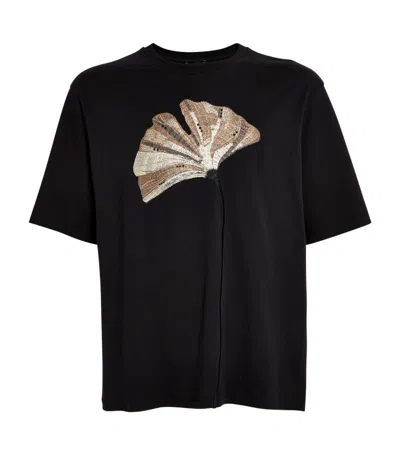 Emporio Armani Cotton Embroidered-flower T-shirt In Black