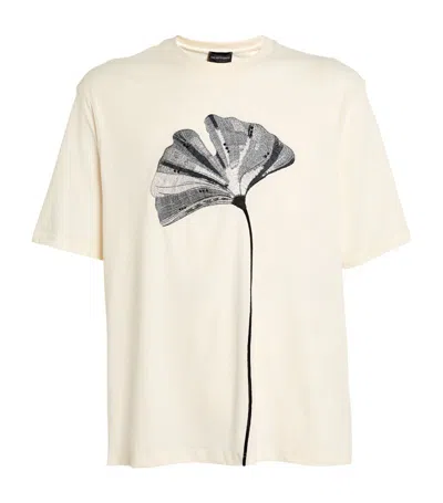 Emporio Armani Cotton Embroidered-flower T-shirt In White