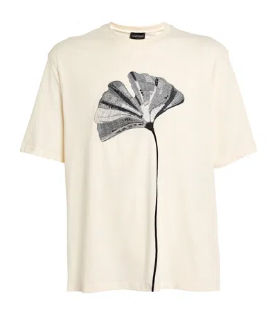 Emporio Armani Cotton Embroidered-flower T-shirt In White
