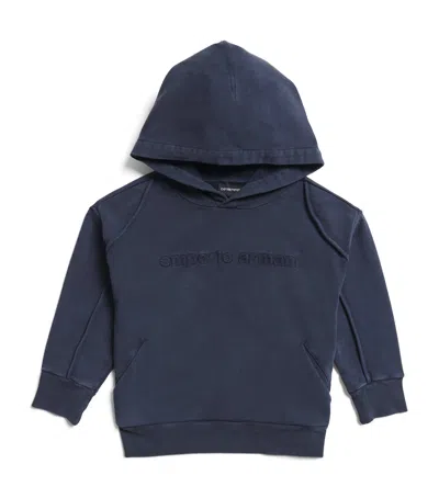 Emporio Armani Kids' Cotton Embroidered Logo Hoodie In Blue