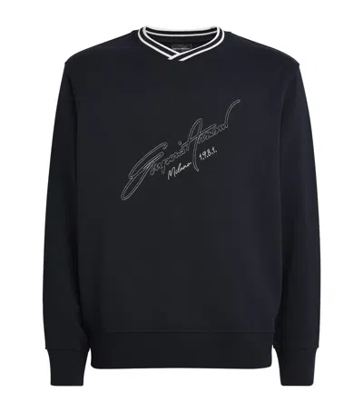 Emporio Armani Cotton Embroidered Logo Sweatshirt In Black