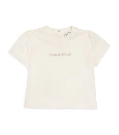 Emporio Armani Kids' Cotton Embroidered Logo T-shirt (9-36 Months) In White