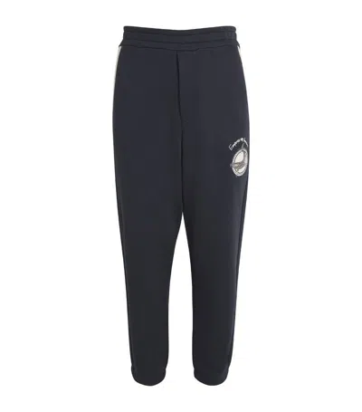 Emporio Armani Cotton Embroidered Sweatpants In Navy White