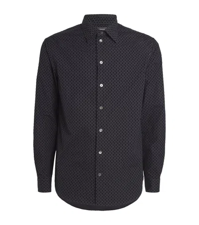 Emporio Armani Cotton Flocked Print Shirt In Black
