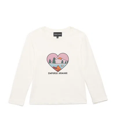 Emporio Armani Kids' Cotton Forest Heart Print T-shirt In White
