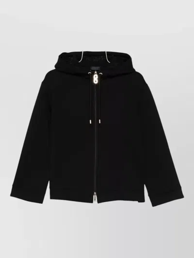 Emporio Armani Cotton Hooded Jacket Drawstring Long Sleeves In Black